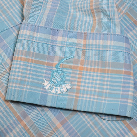 Peter Millar Summer Comfort Mens Large Blue Orange Plaid Performance Shirt MCC - Picture 4 of 10